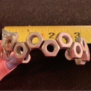 Y2K Silver Hex Nuts Welded Bracelet Cuff |  OOAK Industrial Design | Adjustable